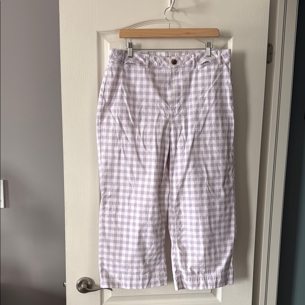 Lilac Gingham Cropped Pants Size 14P Lightweight Summer Casual